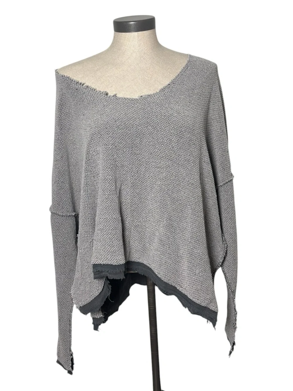 Free People Oversized Textured Dolman Top Small Gray Raw Edge Boho
